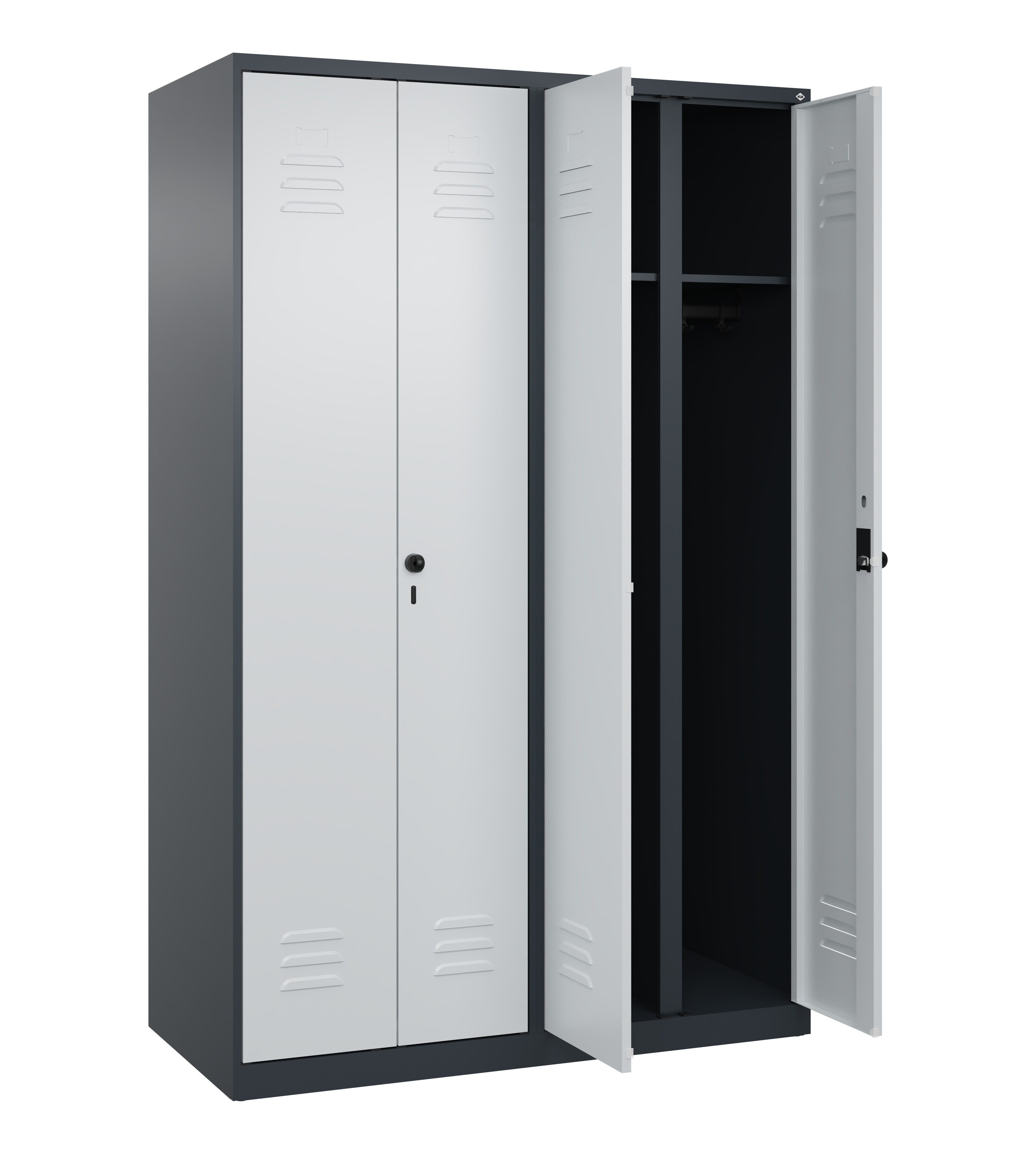 Schwarz-Weiß-Spind Classic Plus, 4 Abteile, 1850x1200x500mm Schwarz-Weiß-Spind Classic Plus, 4 Abteile, 1850x1200x500mm