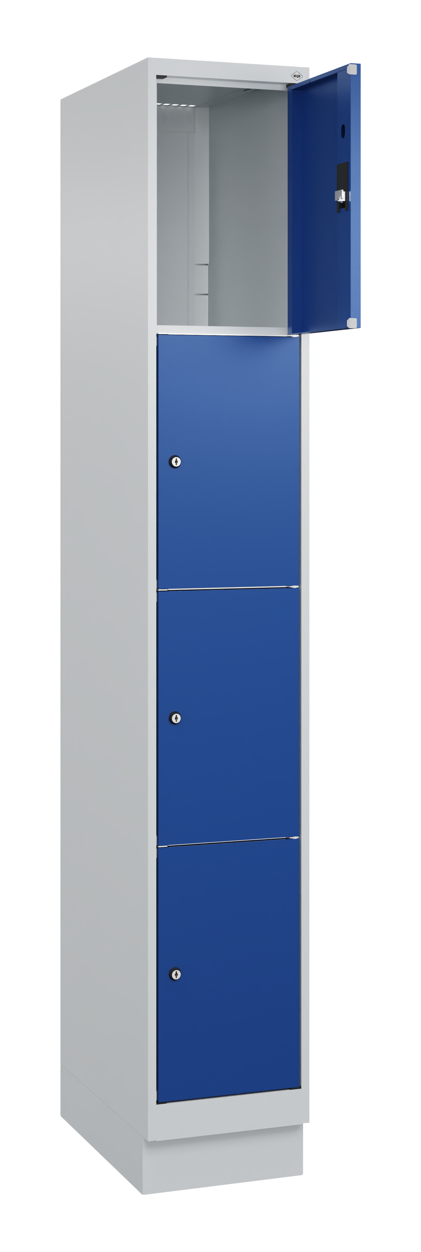 Schließfachschrank Classic Plus, Sockel, 4 Fächer, 1950x300x500mm