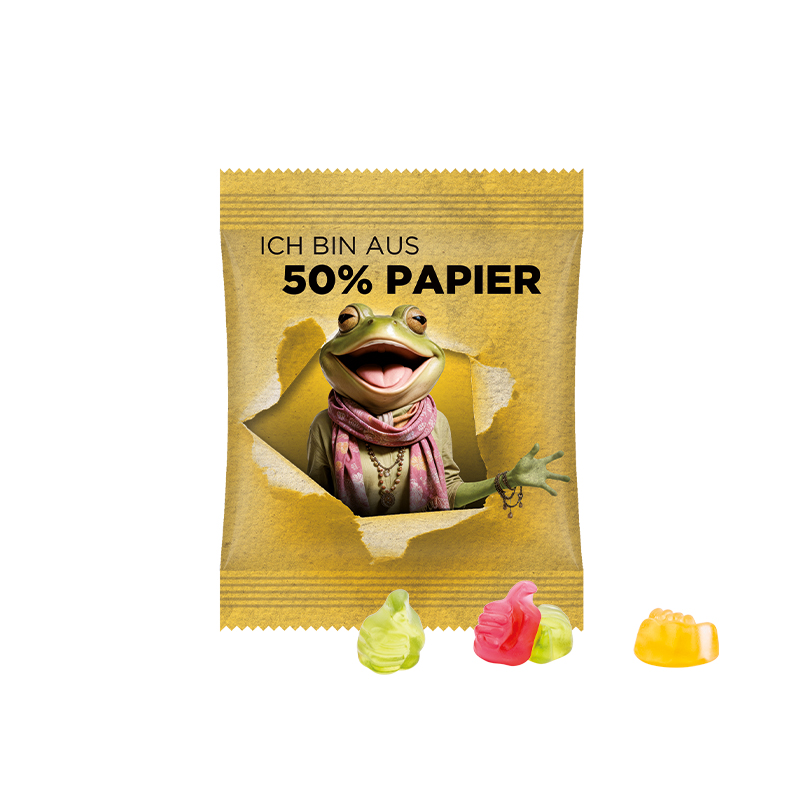 Minitüte 10 g Papierfolie weiß Trolli Fruchtgummi Daumen Minitüte 10 g Papierfolie weiß Trolli Fruchtgummi Daumen