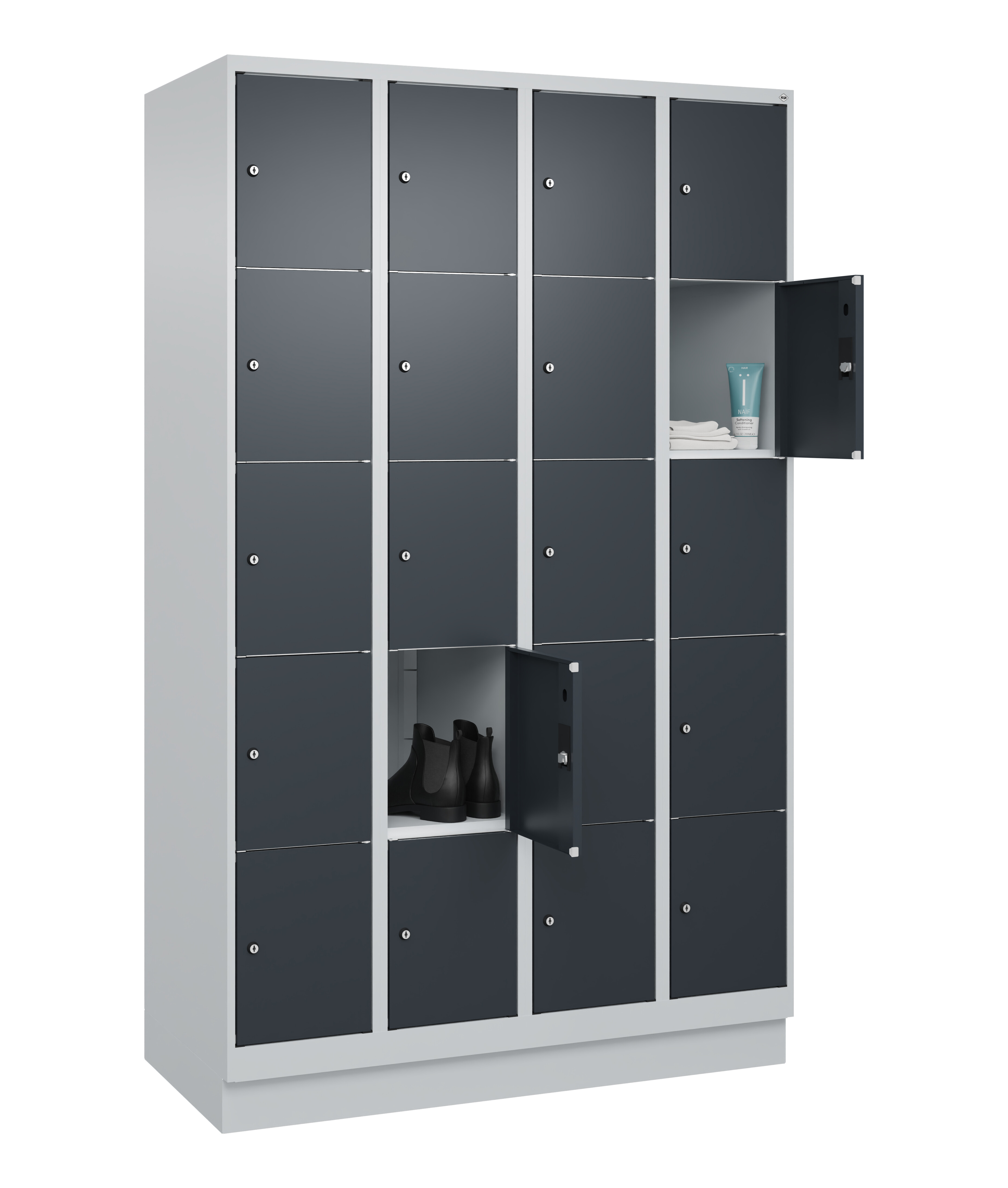 Schließfachschrank Classic Plus, Sockel, 20 Fächer, 1950x1200x500mm