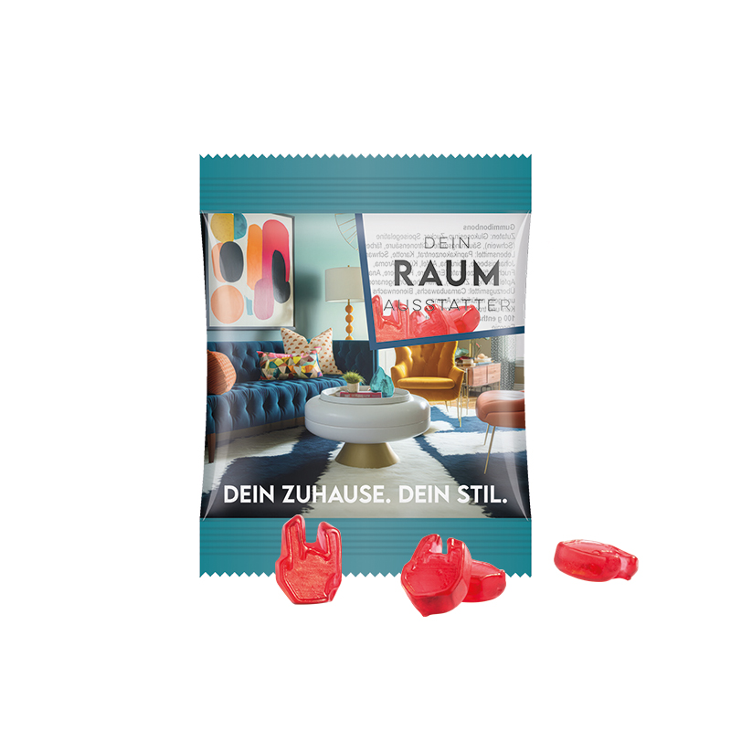 Minitüte Sonderform 15 g Folie transparent Fruchtgummi 10 % Fruchtsaftanteil Minitüte Sonderform 15 g Folie transparent Fruchtgummi 10 % Fruchtsaftanteil