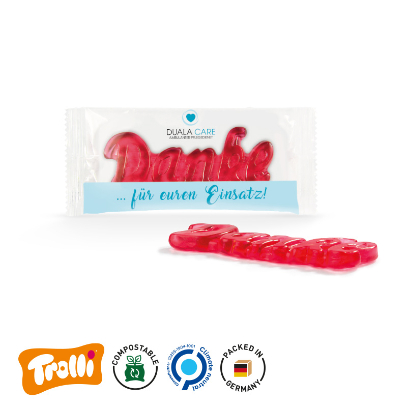 Trolli Fruchtgummi Danke Folie kompostierbar transparent Trolli Fruchtgummi Danke Folie kompostierbar transparent