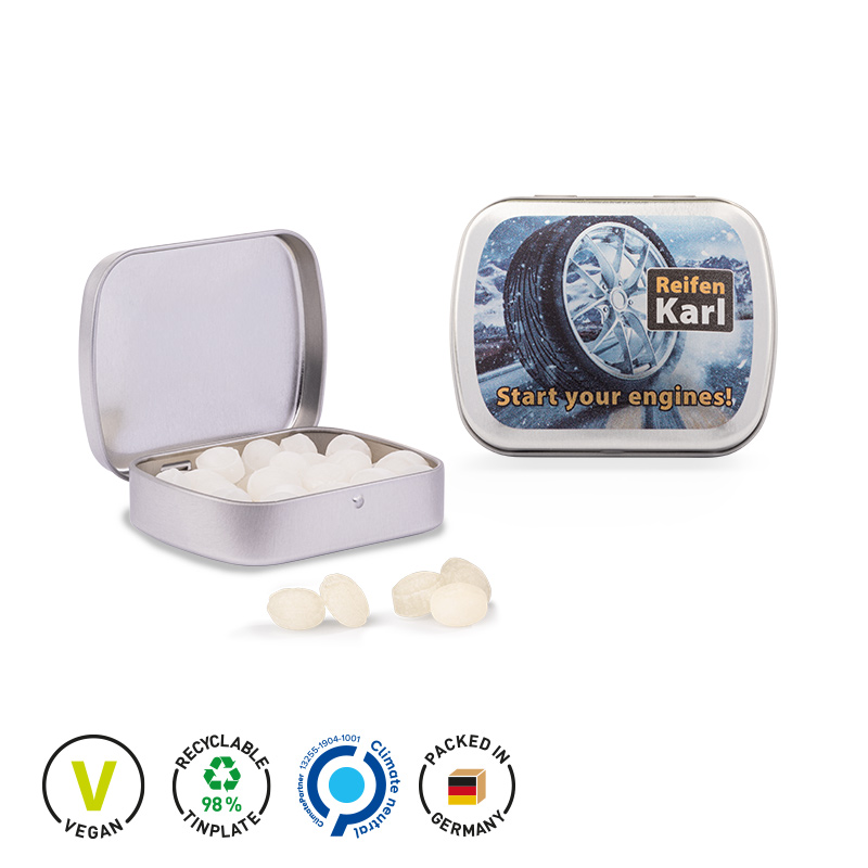 Klappdose silber-blank Mini Bonbons Japanische Minze