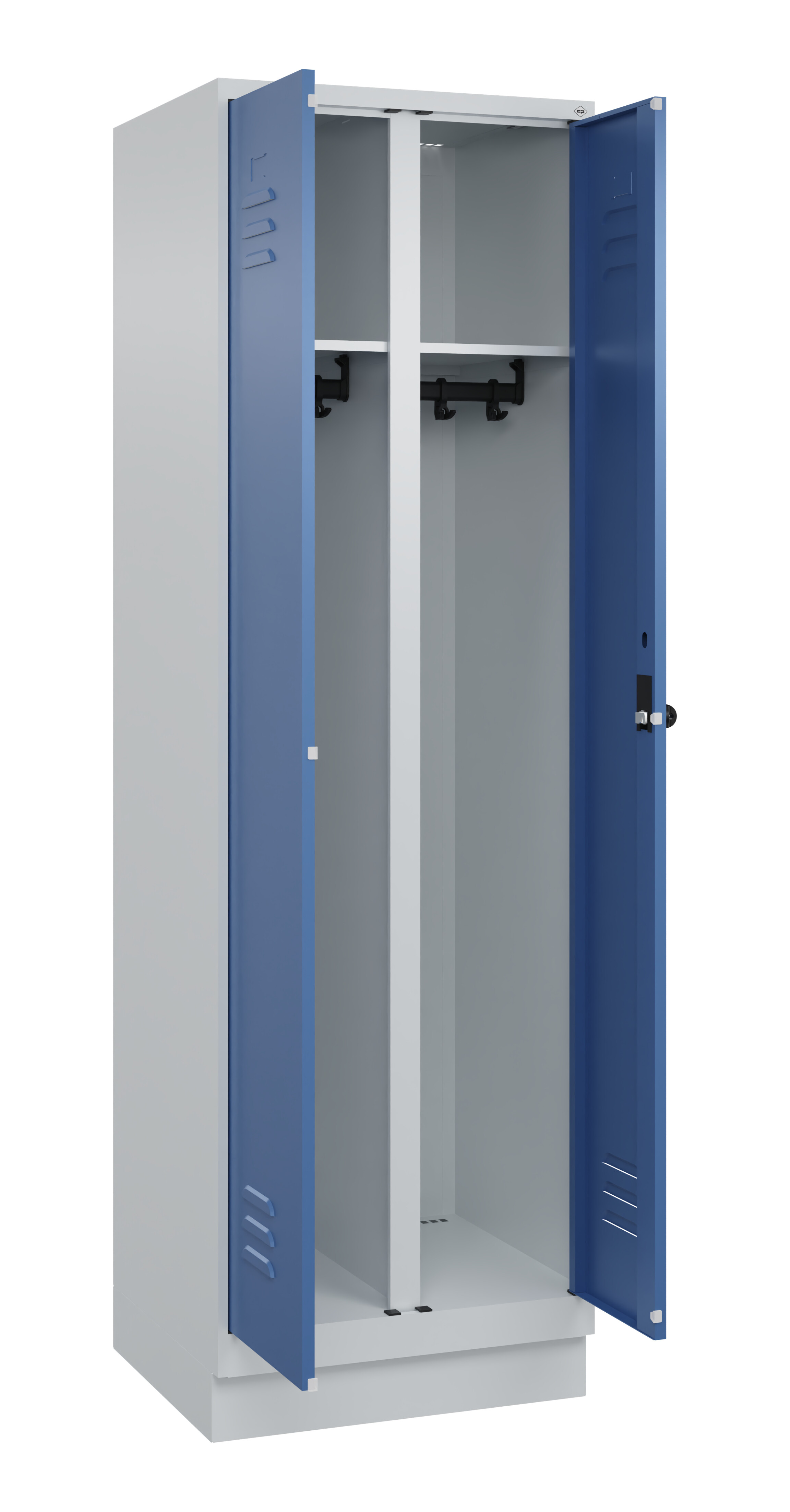 Schwarz-Weiß-Spind Classic Plus, Sockel, 2 Abteile, 1950x600x500mm