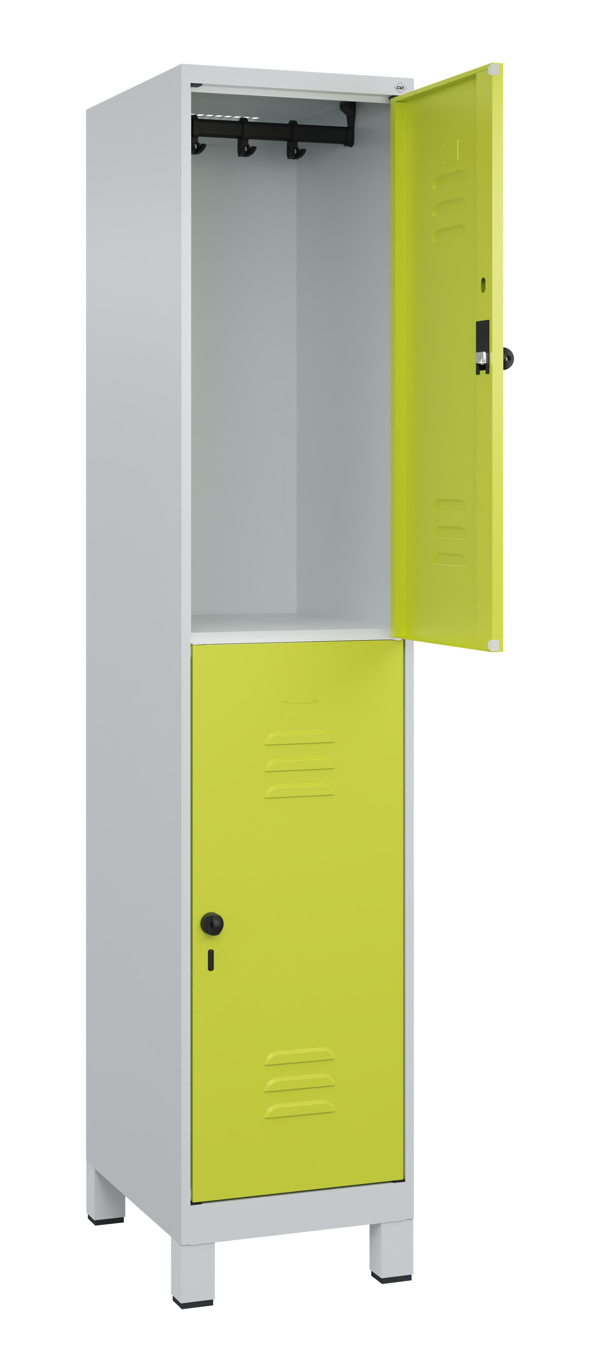 Doppelstock-Spind Classic Plus, Füße, 2 Fächer, 2080x400x500mm