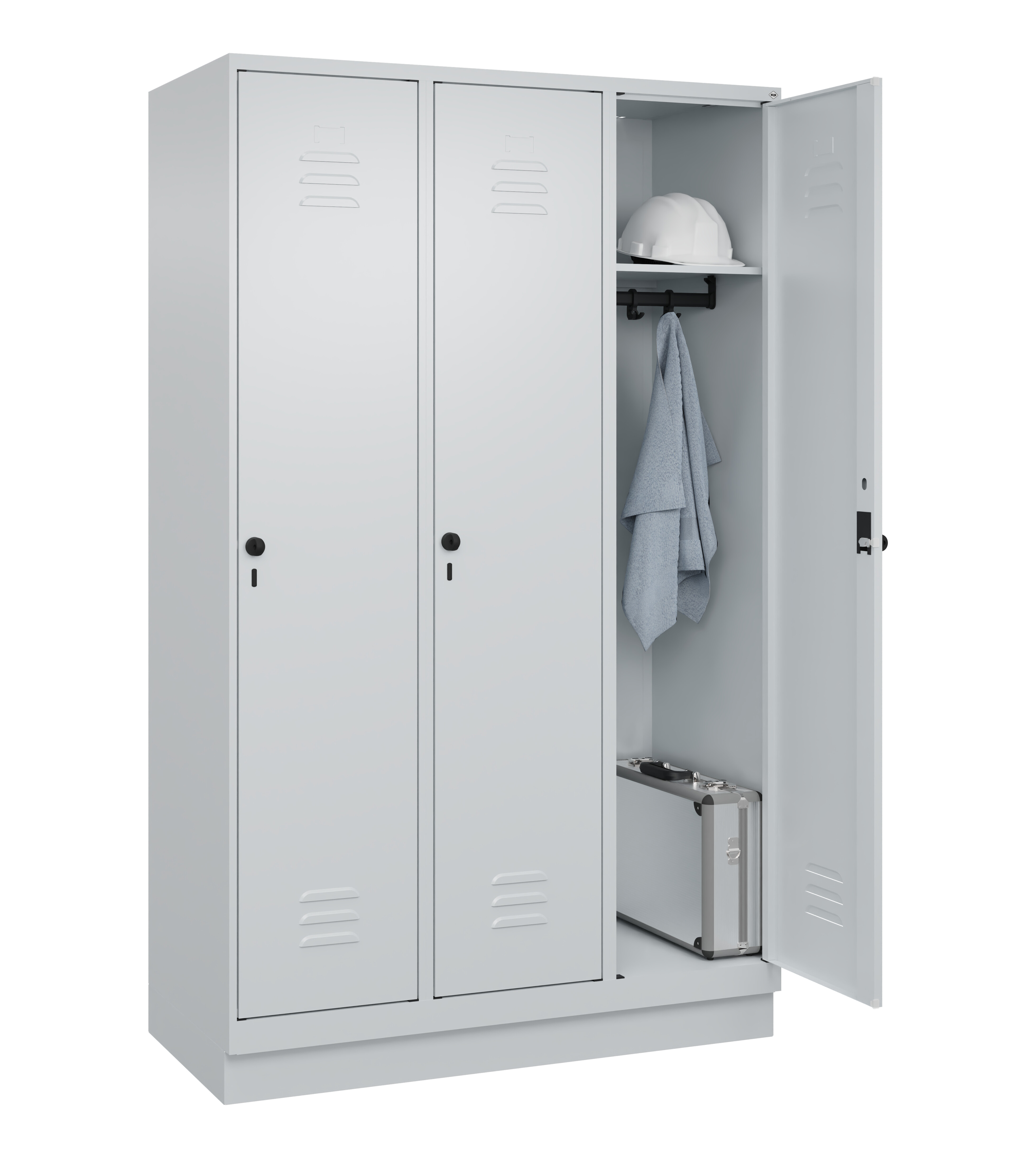 Spind Classic Plus, Sockel, 3 Abteile, 1950x1200x500mm