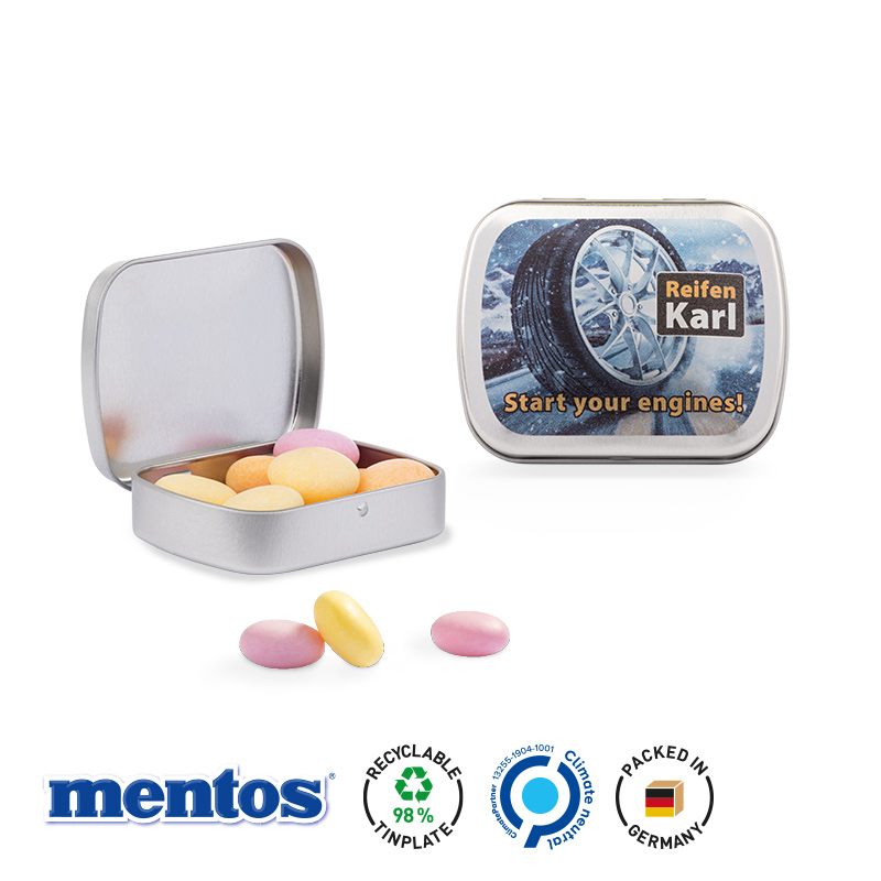 Klappdose silber-blank Mentos Kaudragee Fruit Klappdose silber-blank Mentos Kaudragee Fruit