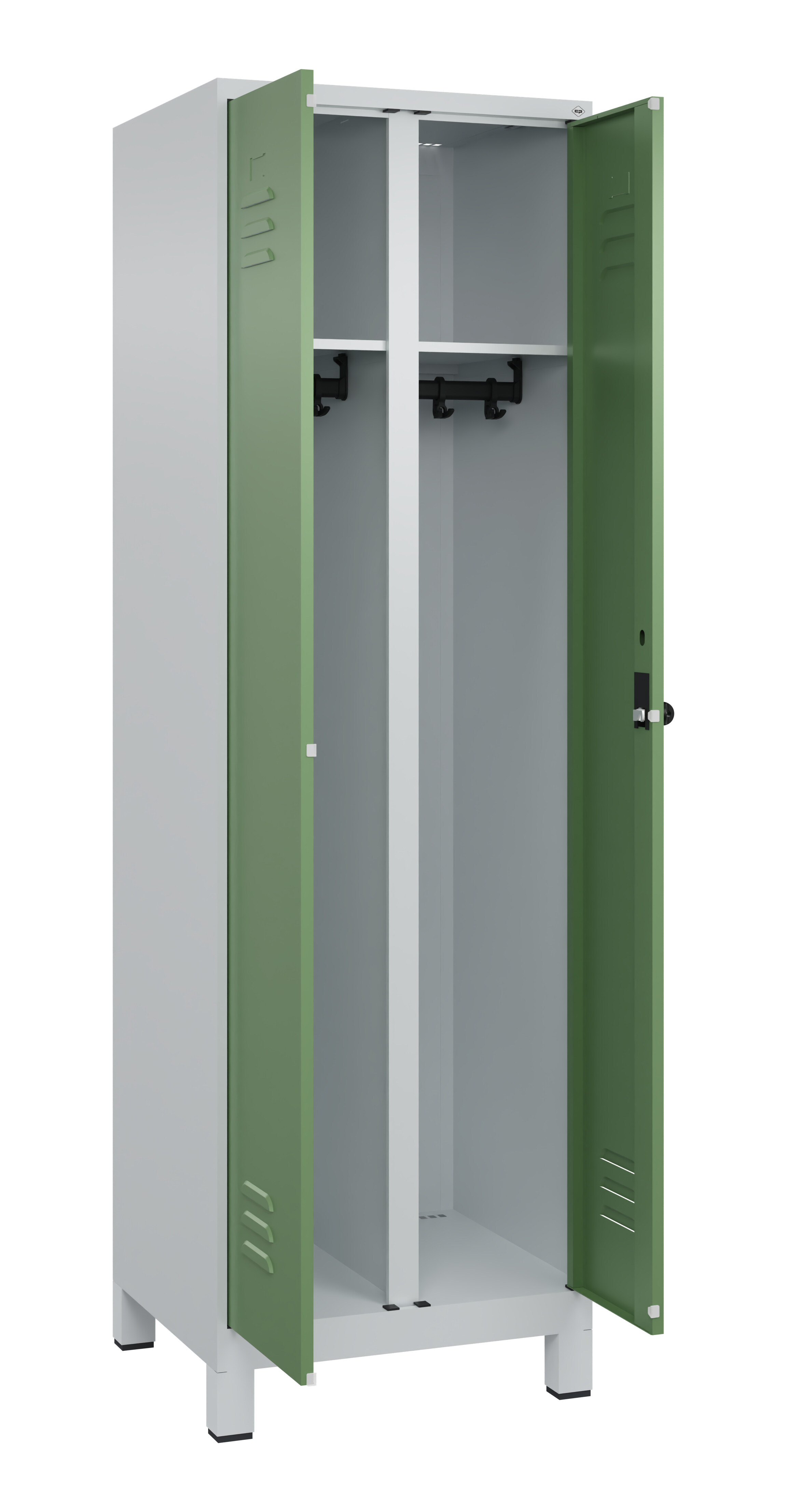 Schwarz-Weiß-Spind Classic Plus, Füße, 2 Abteile, 1950x600x500mm