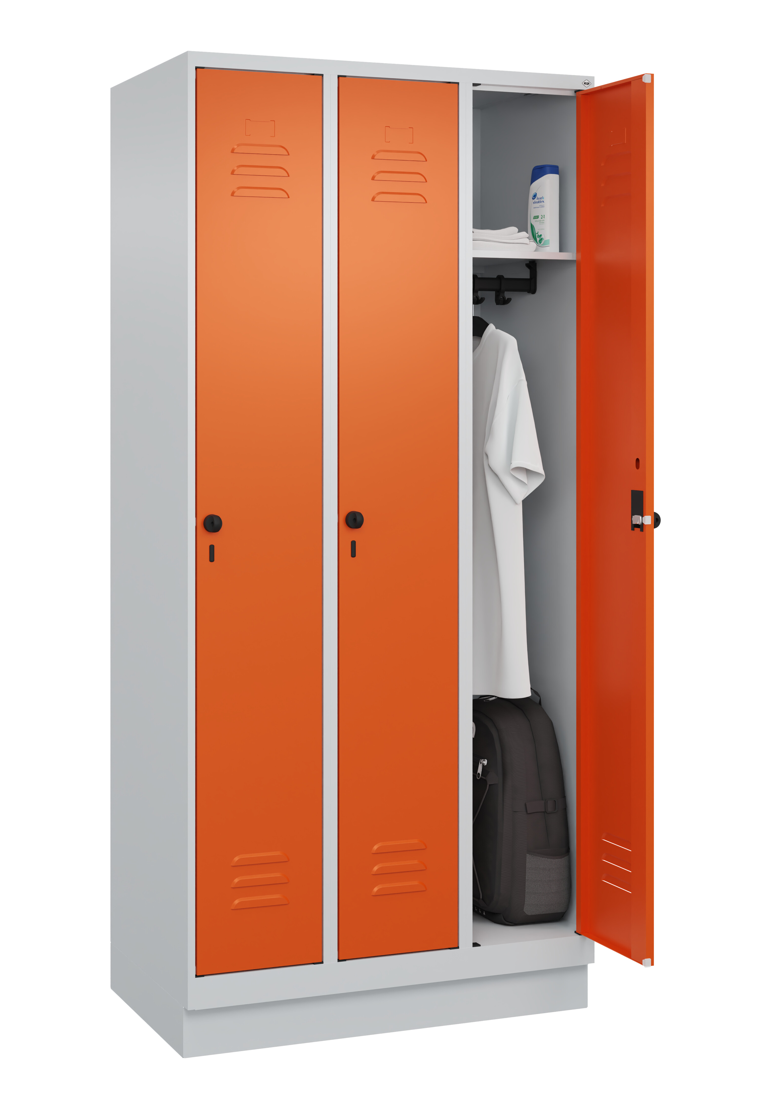 Spind Classic Plus, Sockel, 3 Abteile, 1950x900x500mm