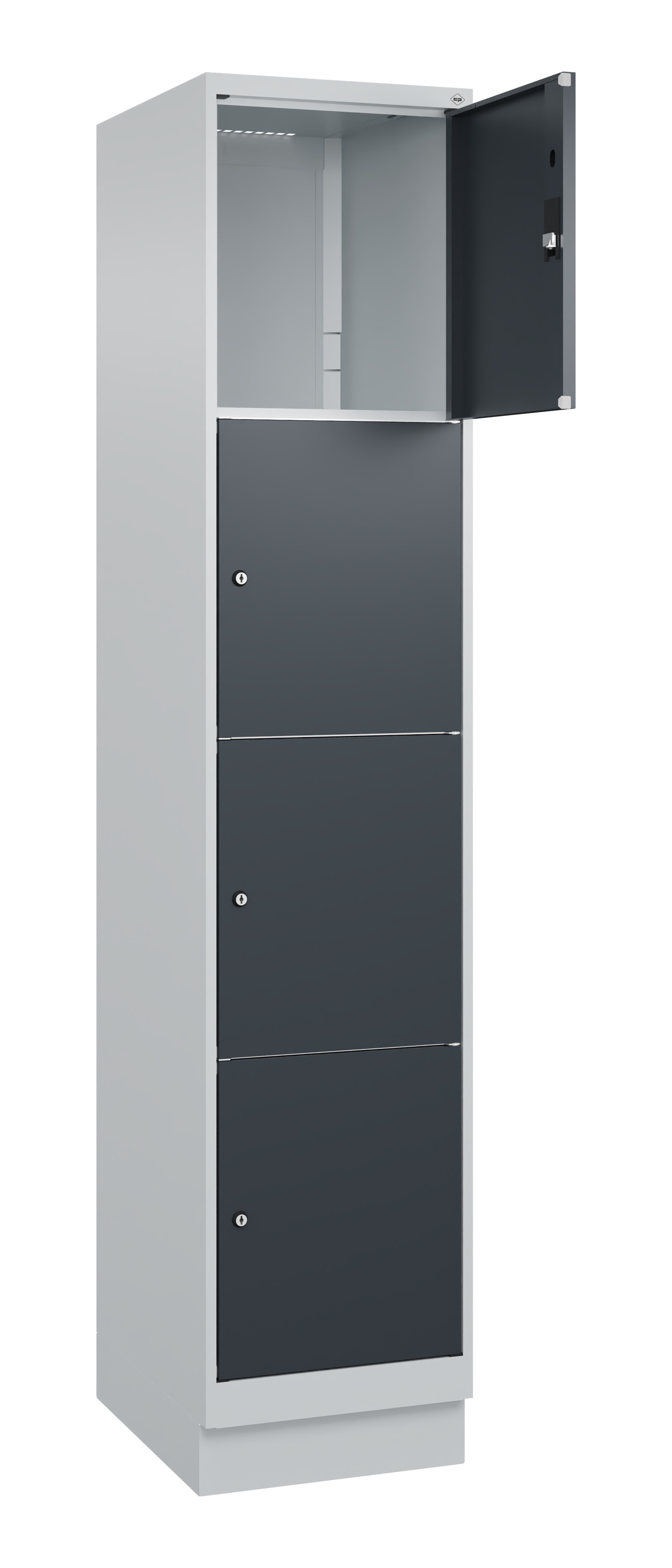 Schließfachschrank Classic Plus, Sockel, 4 Fächer, 2120x400x500mm