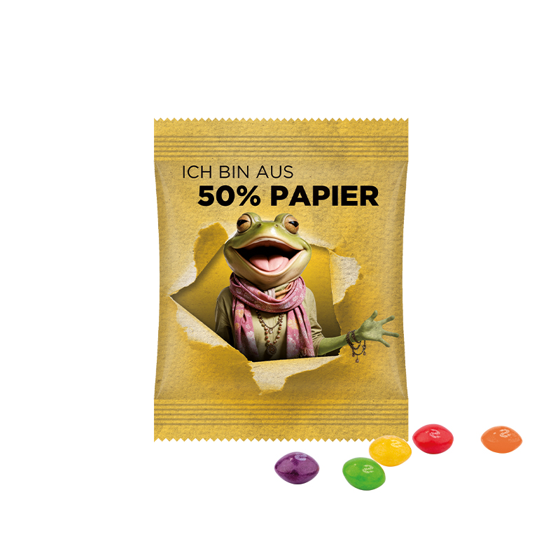 Minitüte 10 g Folie mit ca. 50% Papieranteil weiß Skittles Fruits Kaubonbons Minitüte 10 g Folie mit ca. 50% Papieranteil weiß Skittles Fruits Kaubonbons