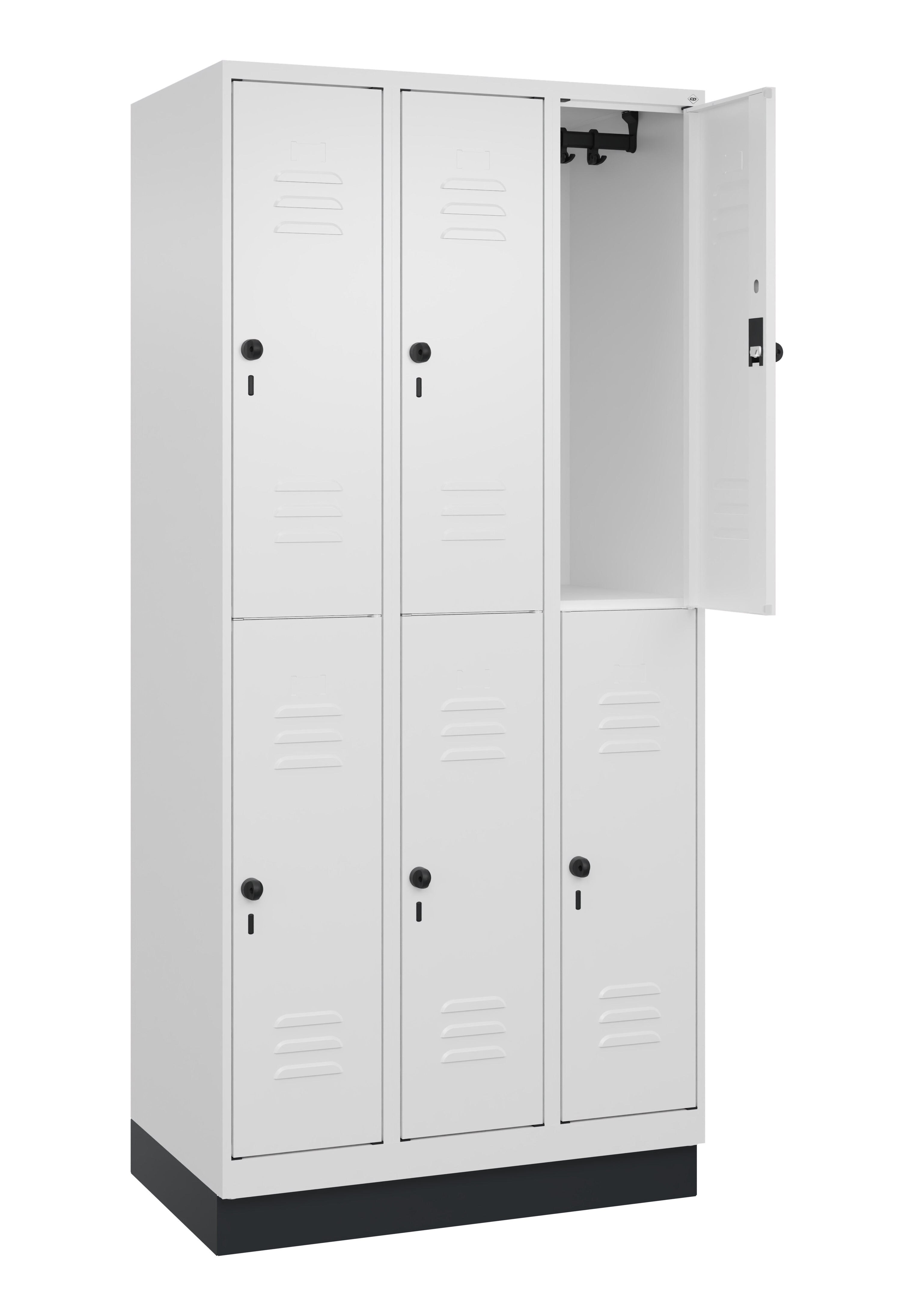 Doppelstock-Spind Classic Plus, Sockel, 6 Fächer, 1950x900x500mm Doppelstock-Spind Classic Plus, Sockel, 6 Fächer, 1950x900x500mm