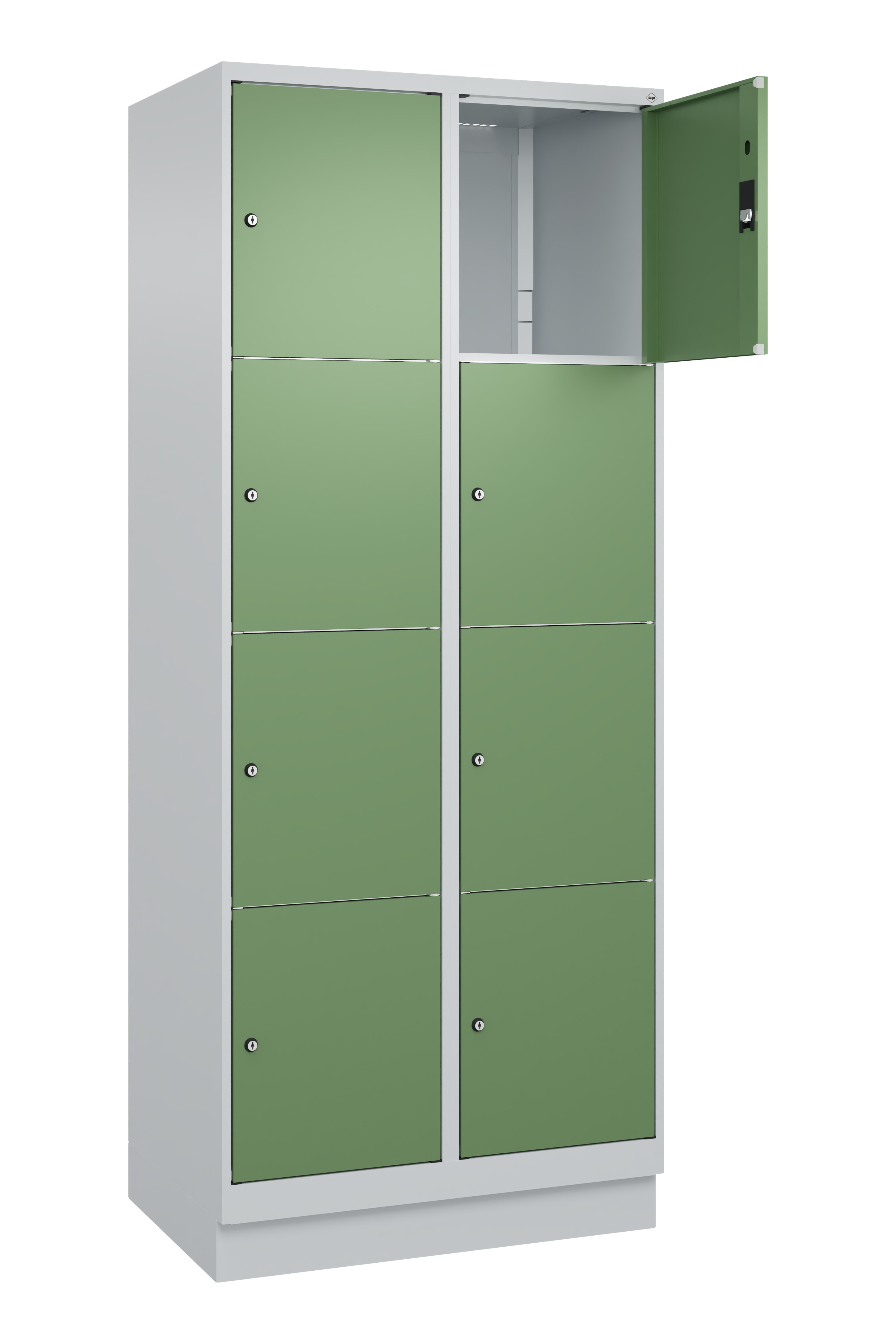 Schließfachschrank Classic Plus, Sockel, 8 Fächer, 2120x800x500mm