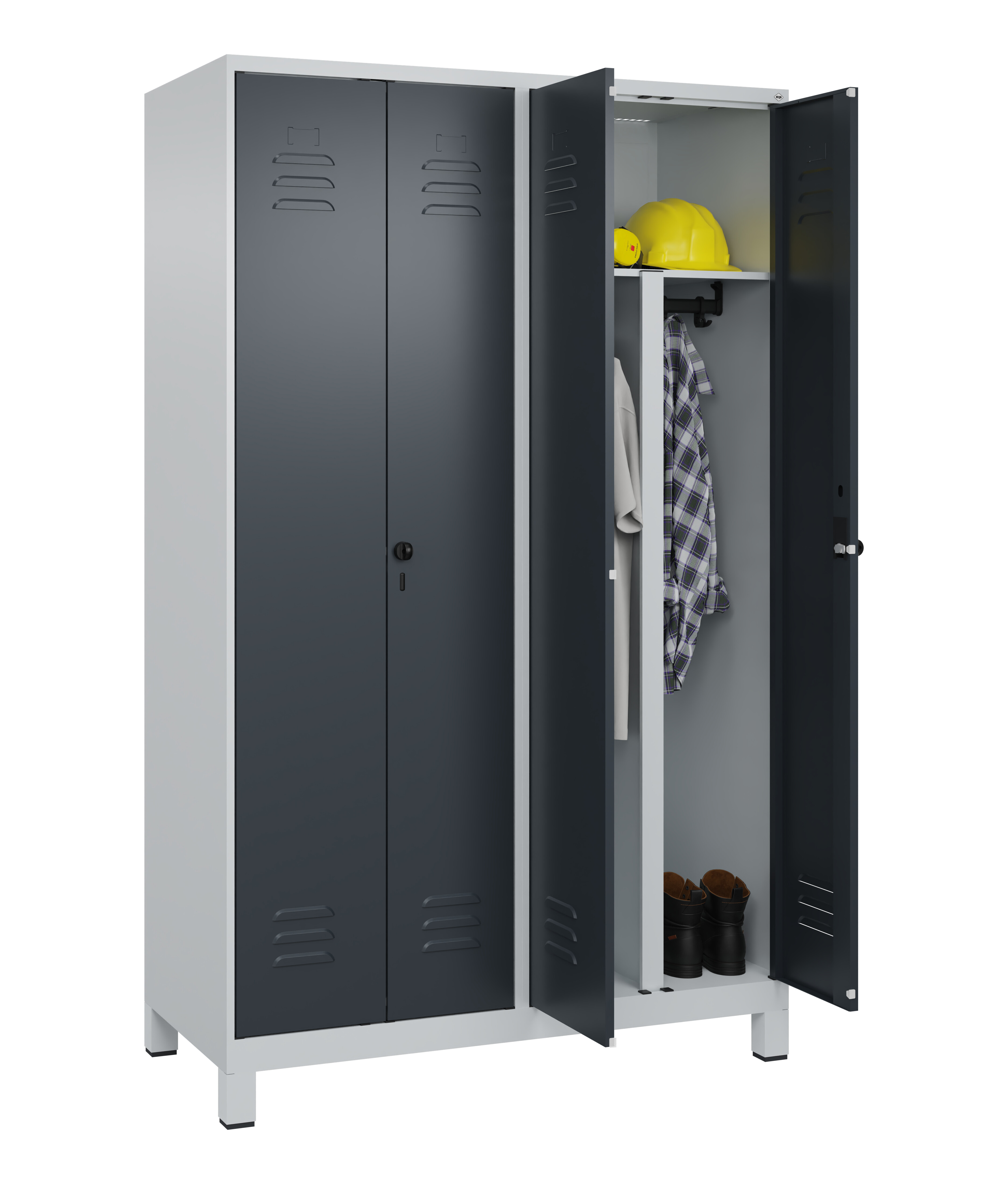 PSA Doppel-Spind Classic Plus, Füße, 4 Abteile, 1950x1200x500mm PSA Doppel-Spind Classic Plus, Füße, 4 Abteile, 1950x1200x500mm