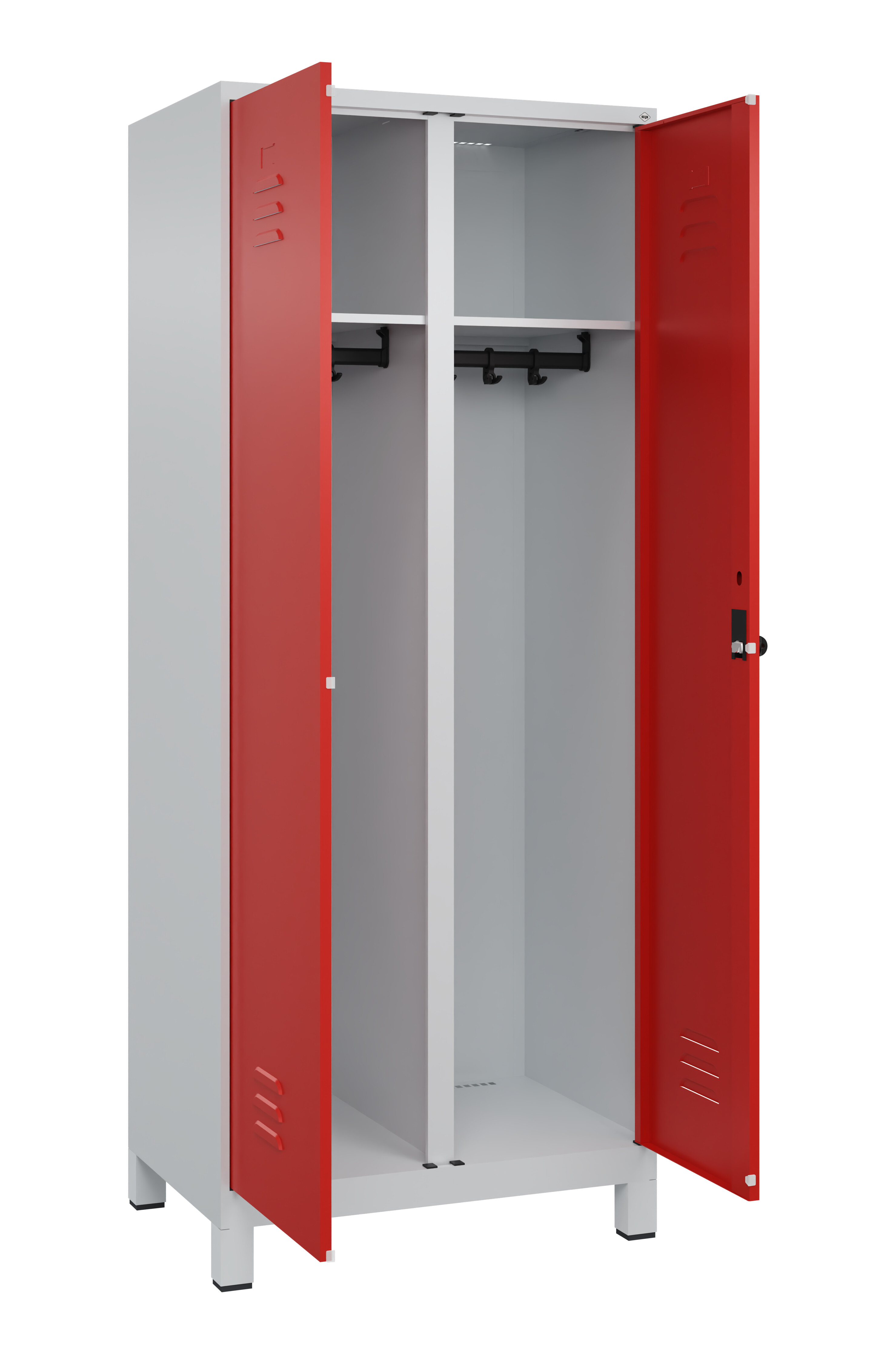 Schwarz-Weiß-Spind Classic Plus, Füße, 2 Abteile, 1950x800x500mm Schwarz-Weiß-Spind Classic Plus, Füße, 2 Abteile, 1950x800x500mm