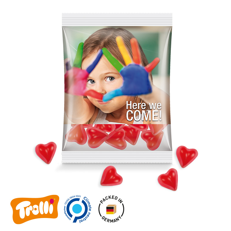 Maxitüte Folie transparent Trolli Fruchtgummi Herz rot Maxitüte Folie transparent Trolli Fruchtgummi Herz rot