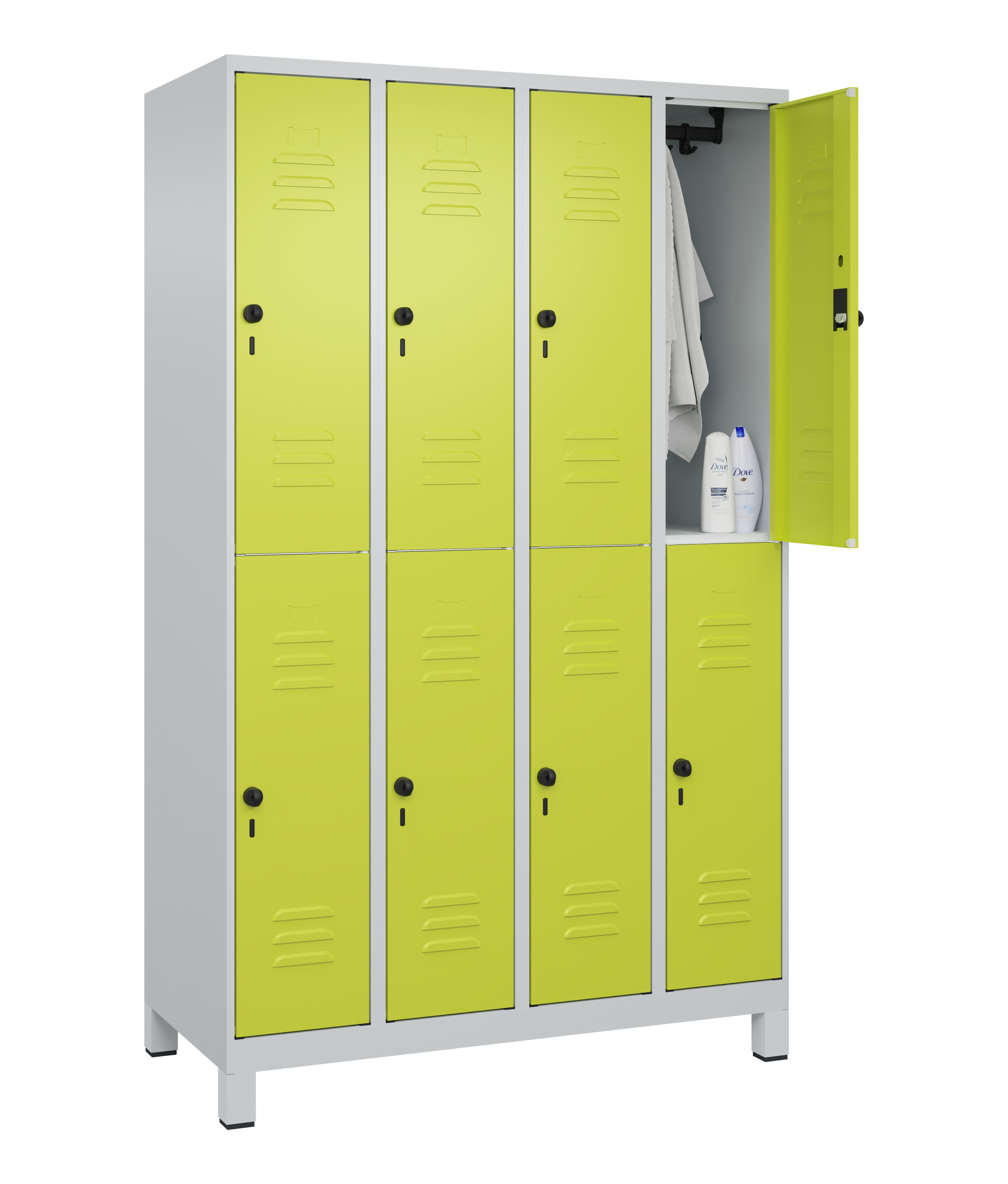 Doppelstock-Spind Classic Plus, Füße, 8 Fächer, 1950x1200x500mm