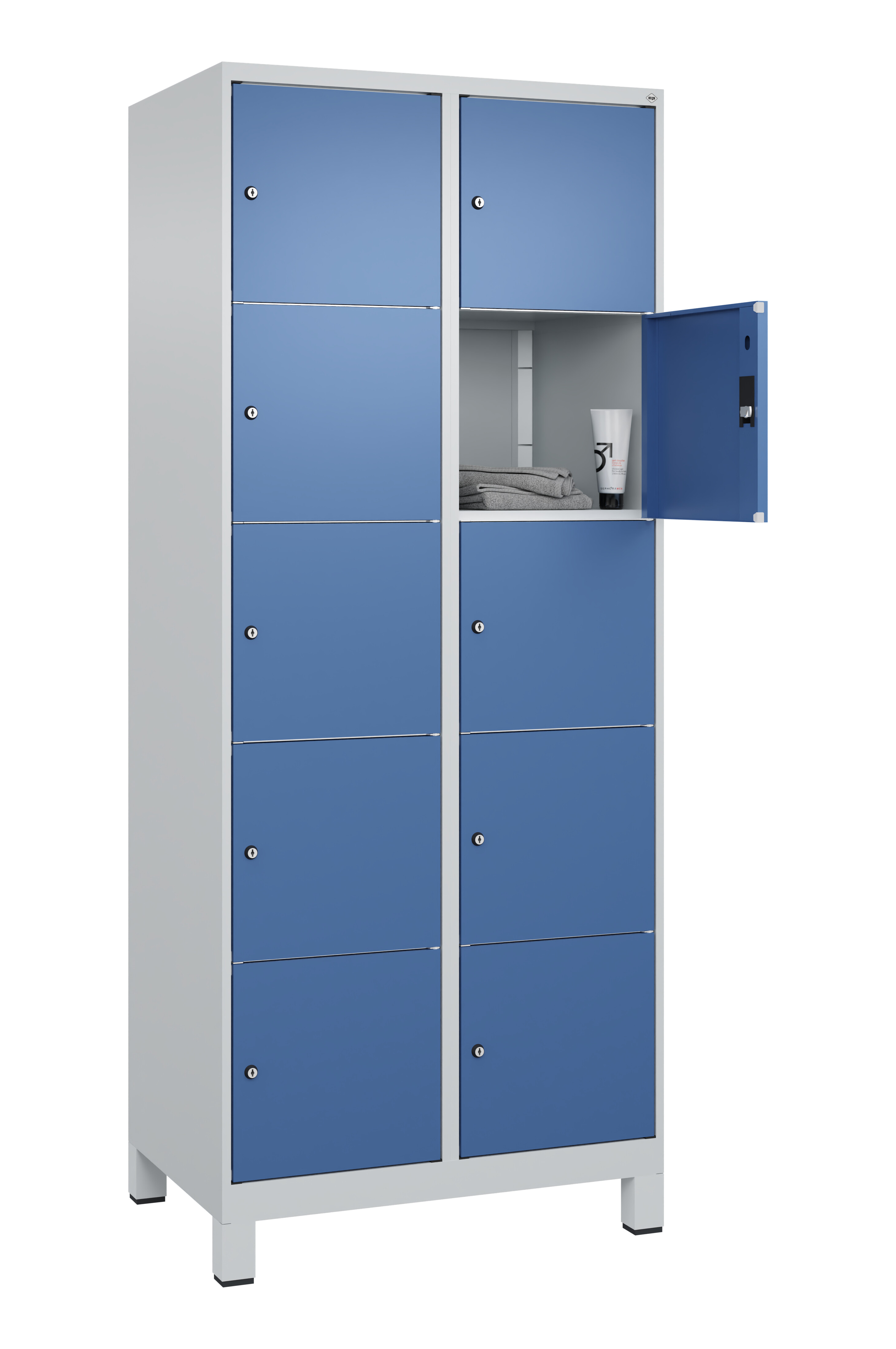Schließfachschrank Classic Plus, Füße, 10 Fächer, 1950x800x500mm