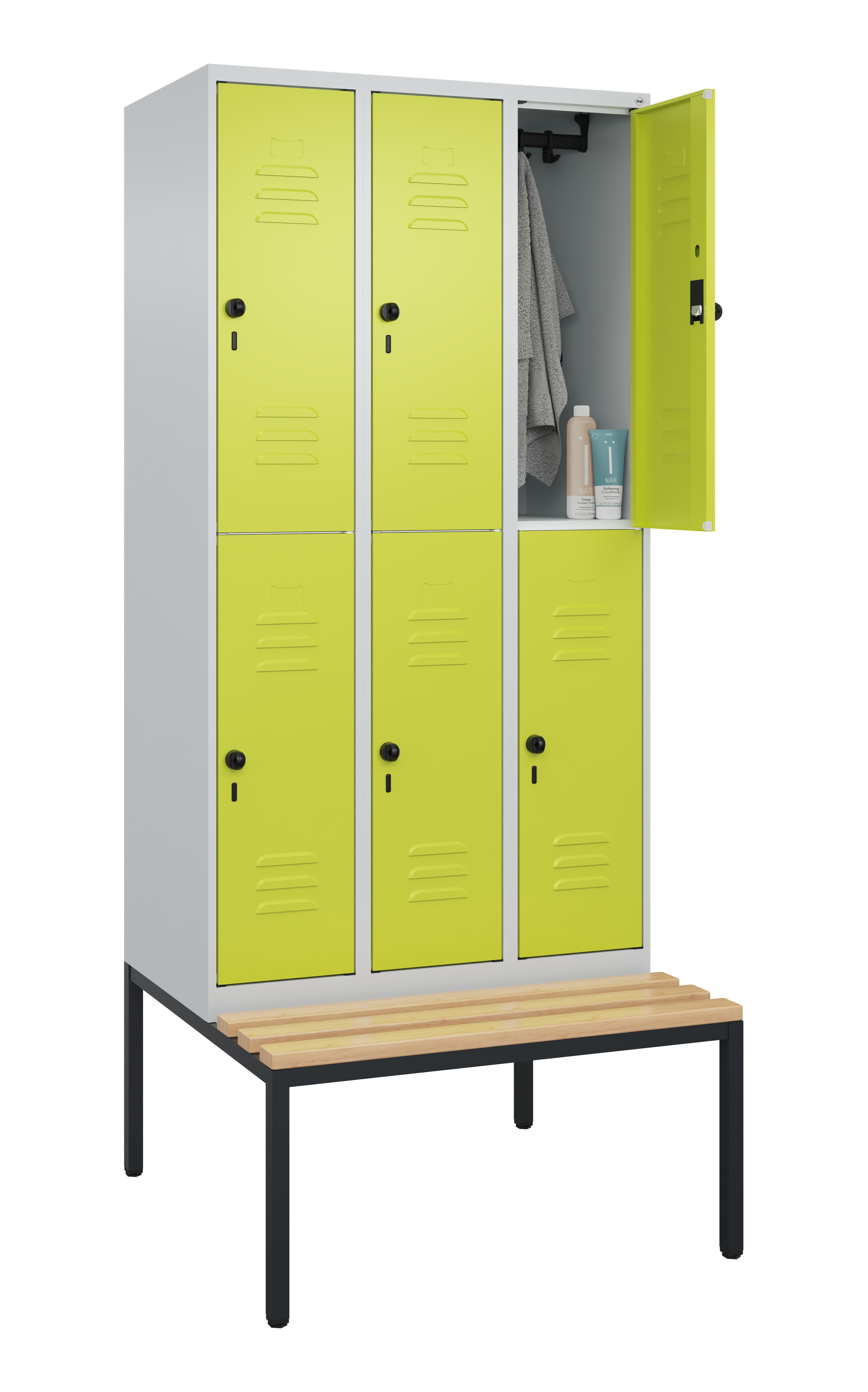 Doppelstock-Spind Classic Plus, Bank, 6 Fächer, 2120x900x815mm