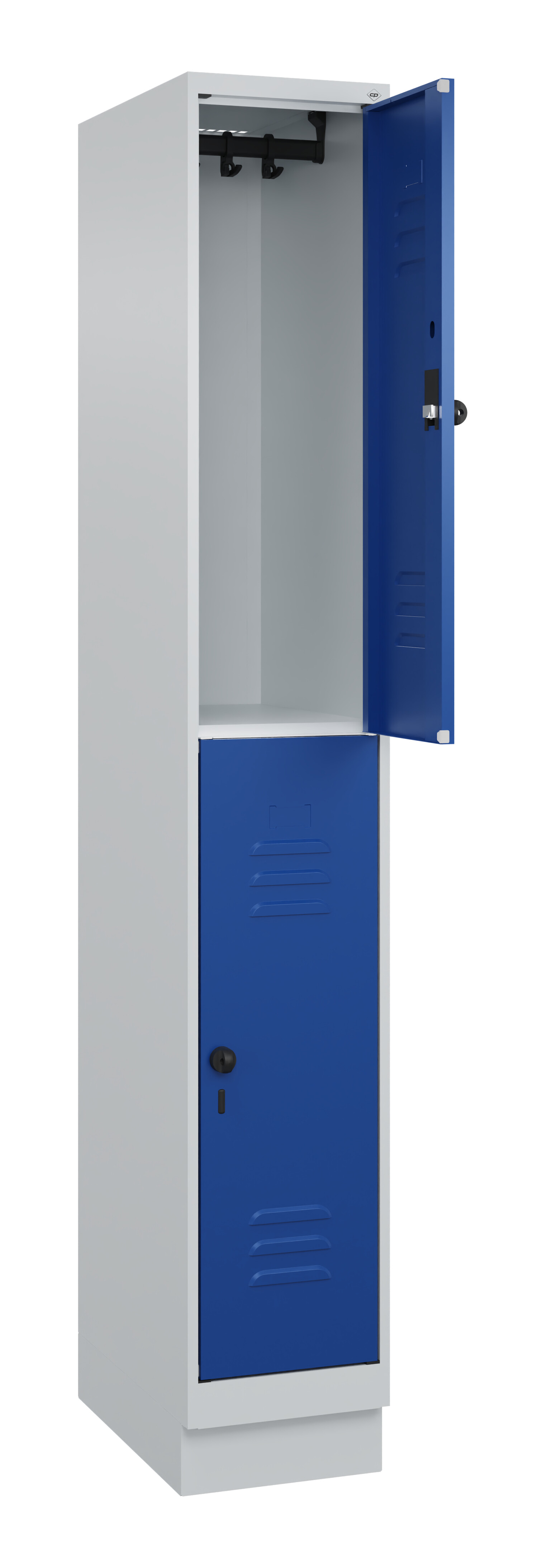 Doppelstock-Spind Classic Plus, Sockel, 2 Fächer, 1950x300x500mm