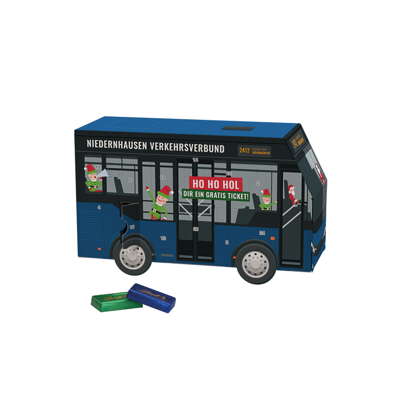 Adventskalender Bus Lindt Schokotäfelchen