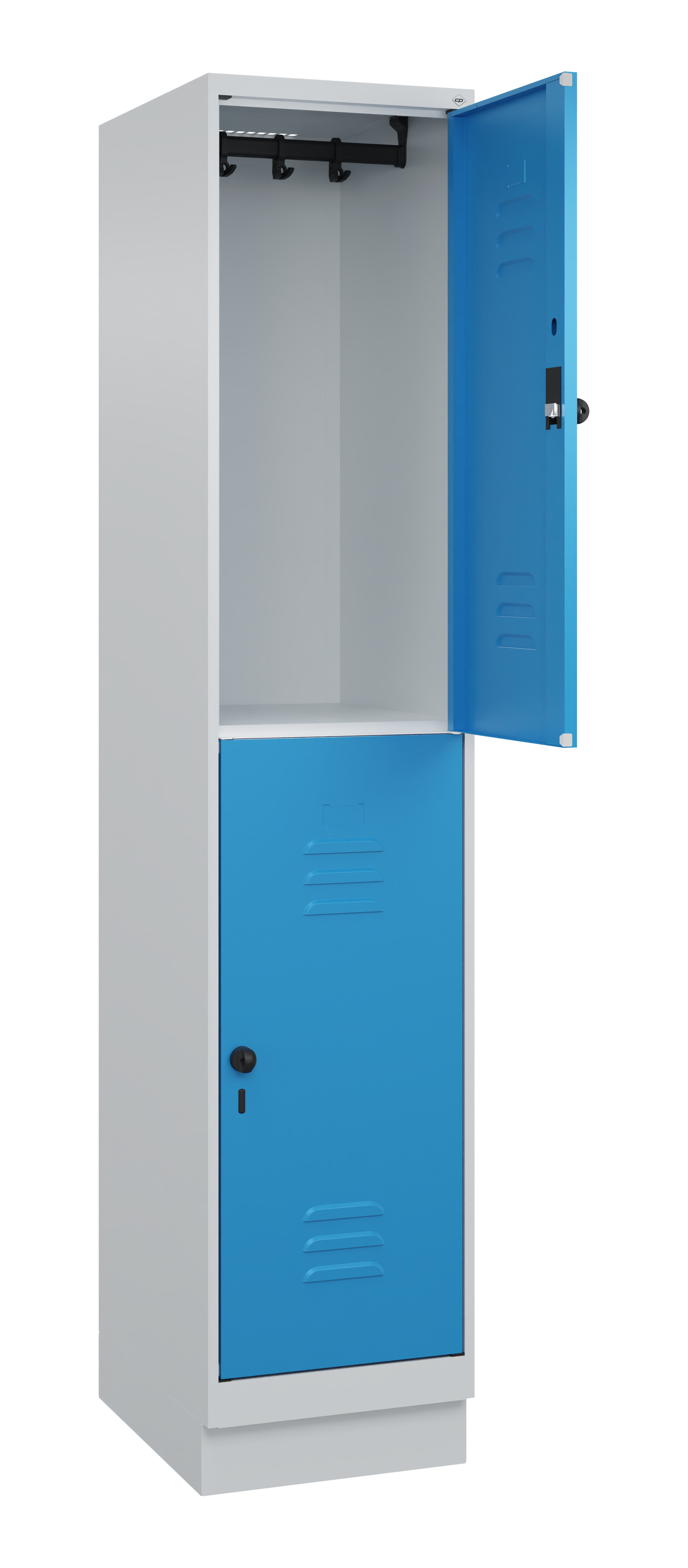 Doppelstock-Spind Classic Plus, Sockel, 2 Fächer, 1950x400x500mm Doppelstock-Spind Classic Plus, Sockel, 2 Fächer, 1950x400x500mm