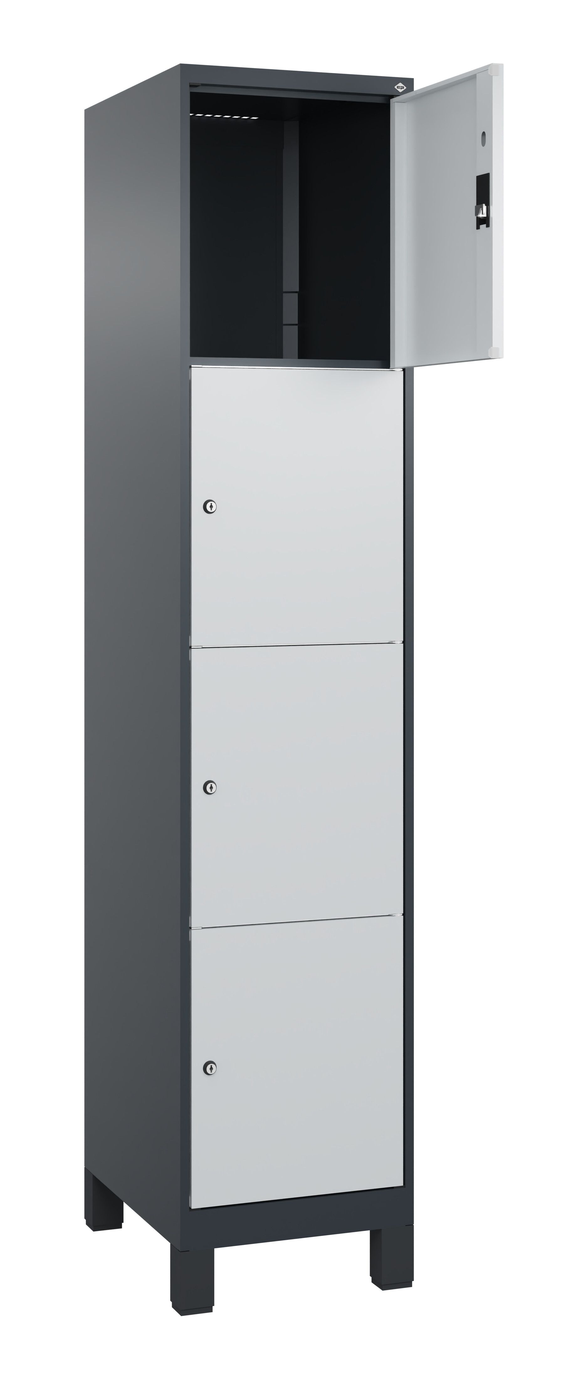 Schließfachschrank Classic Plus, Füße, 4 Fächer, 1950x400x500mm Schließfachschrank Classic Plus, Füße, 4 Fächer, 1950x400x500mm