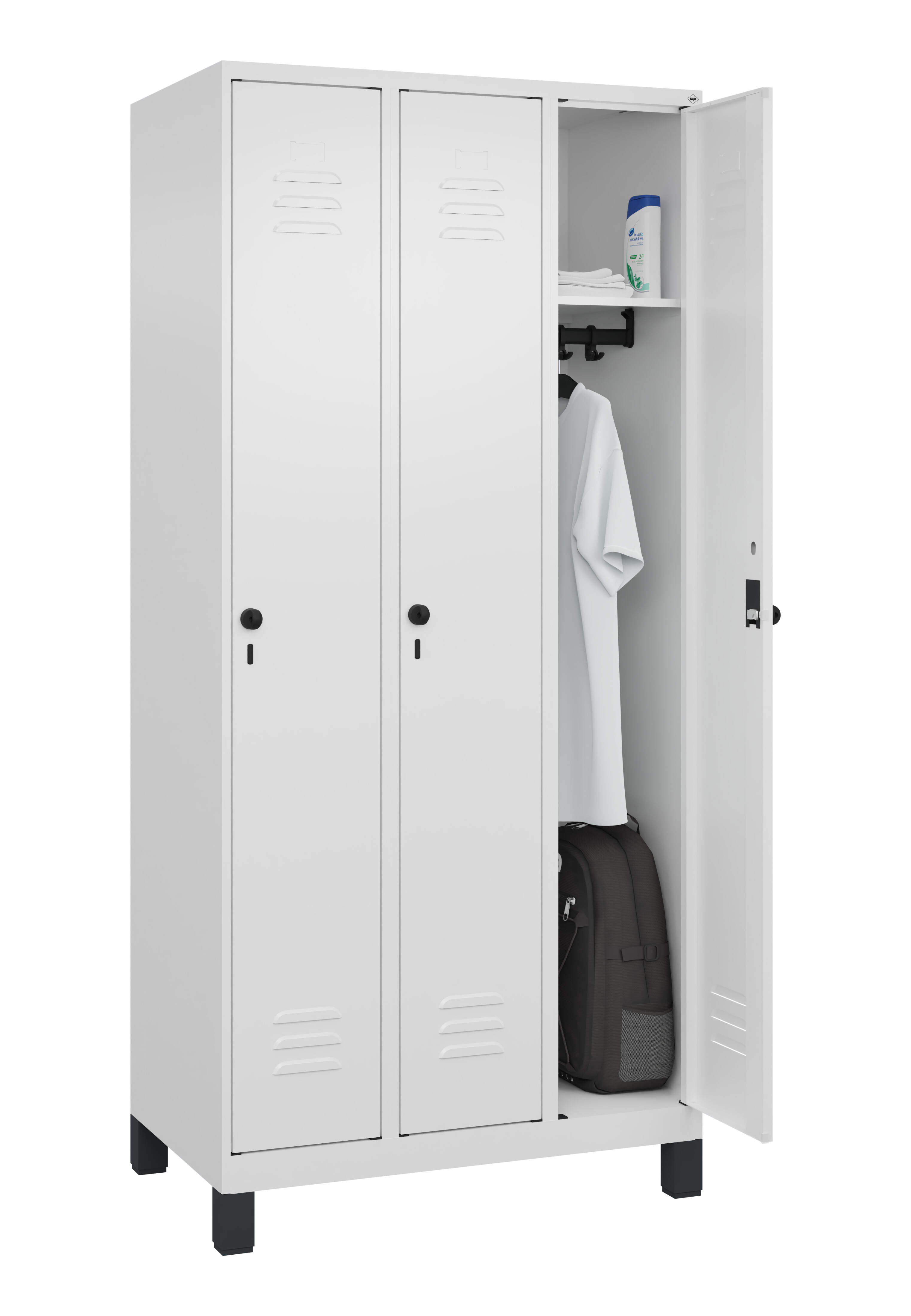 Spind Classic Plus, Füße, 3 Abteile, 1950x900x500mm Spind Classic Plus, Füße, 3 Abteile, 1950x900x500mm